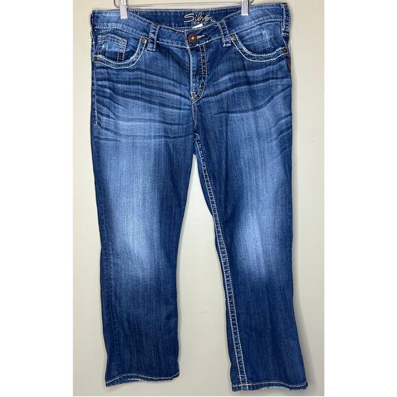 Silver Jeans Santorini Crop Low Rise Blue Distressed Denim Size 16 - Picture 1 of 9